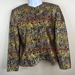 Vintage Womens Brocade Metallic Old Money Jacket 10 Gold Blazer Special Event